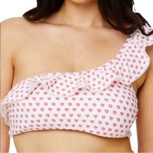 NWT Roller Rabbit One Shoulder Ruffle Bikini Top - Pink Hearts - XL - women’s